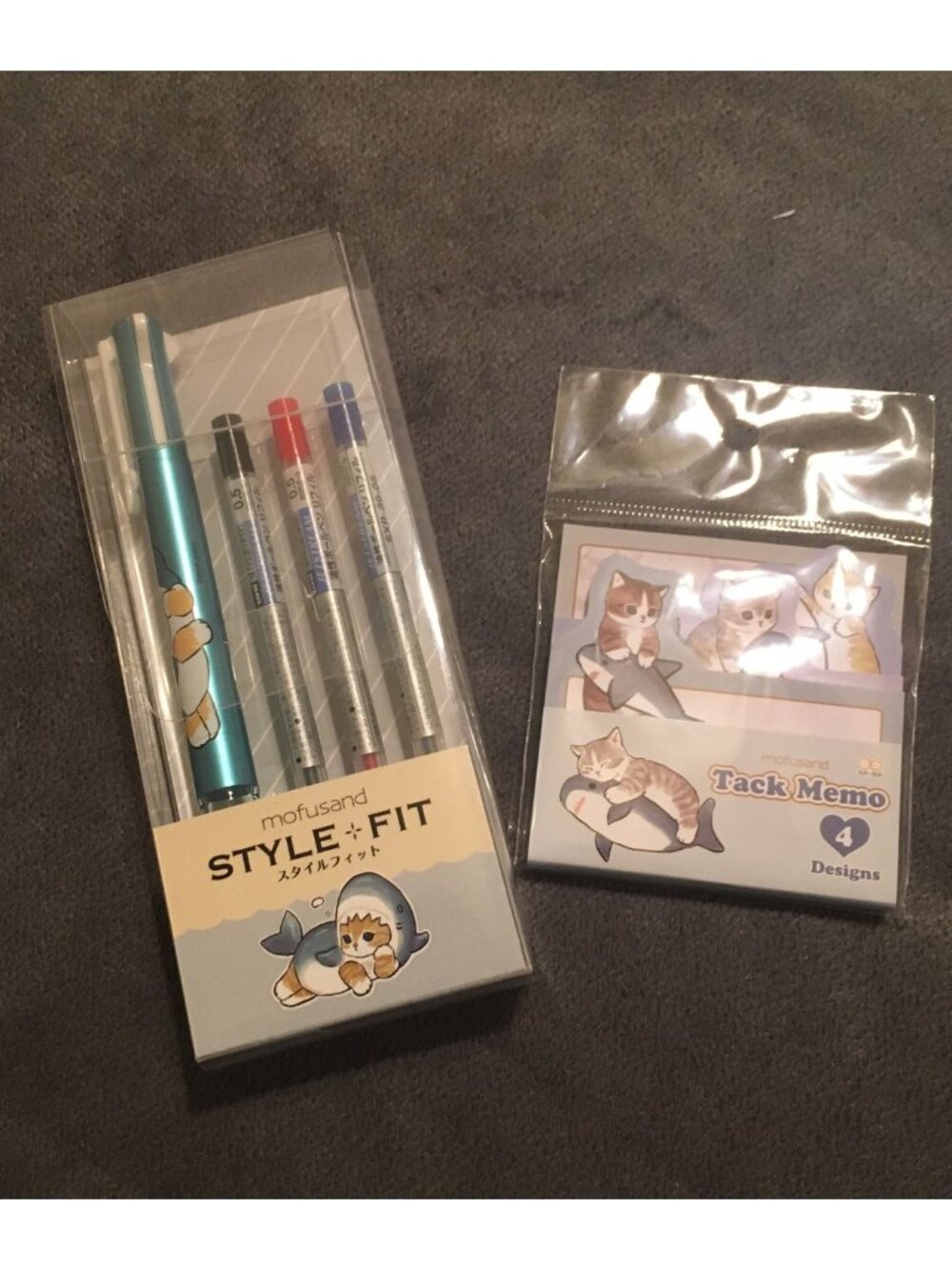 Mofusand: stylefit multi-barrel pen + mini tack memo pad set w/ shark designs